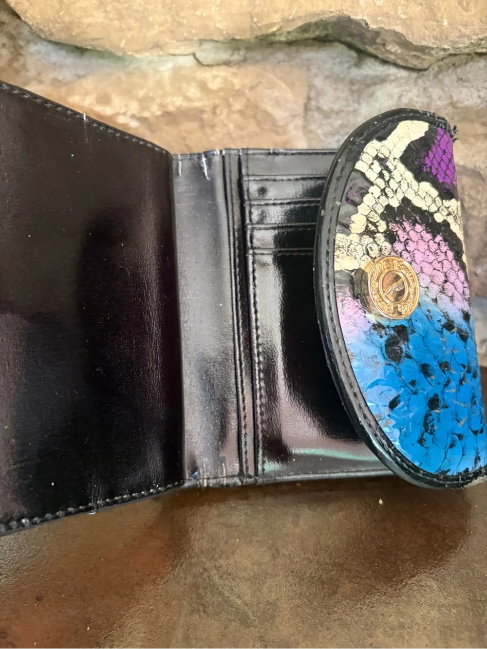 Betsey Johnson Betseyville Blue Purple Cream Snake-Print Wallet